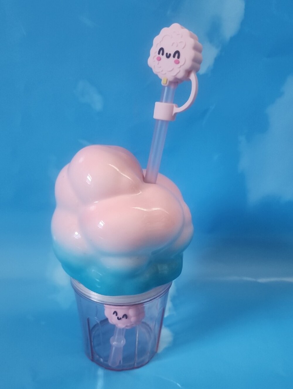Cute Cloud Sip Cup for Kids - Pink & Blue with Straw
